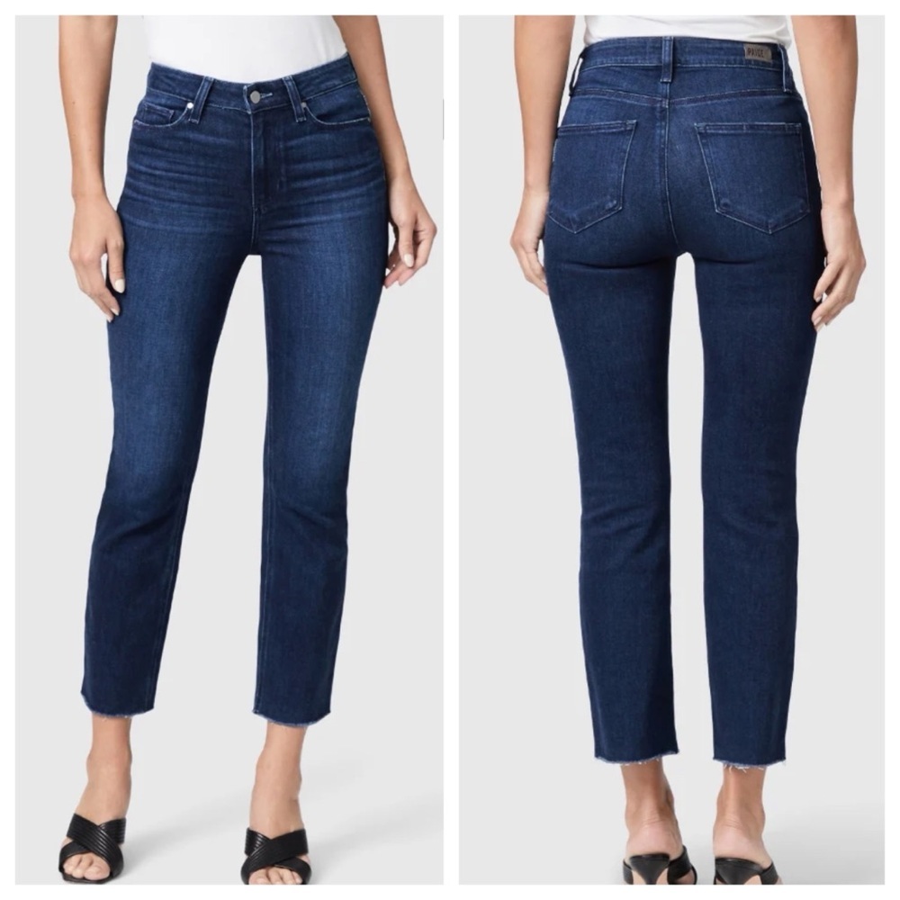 PAIGE sz 27 Cindy Crop Raw Hem Dark Blue Promise Wash Denim Stretch